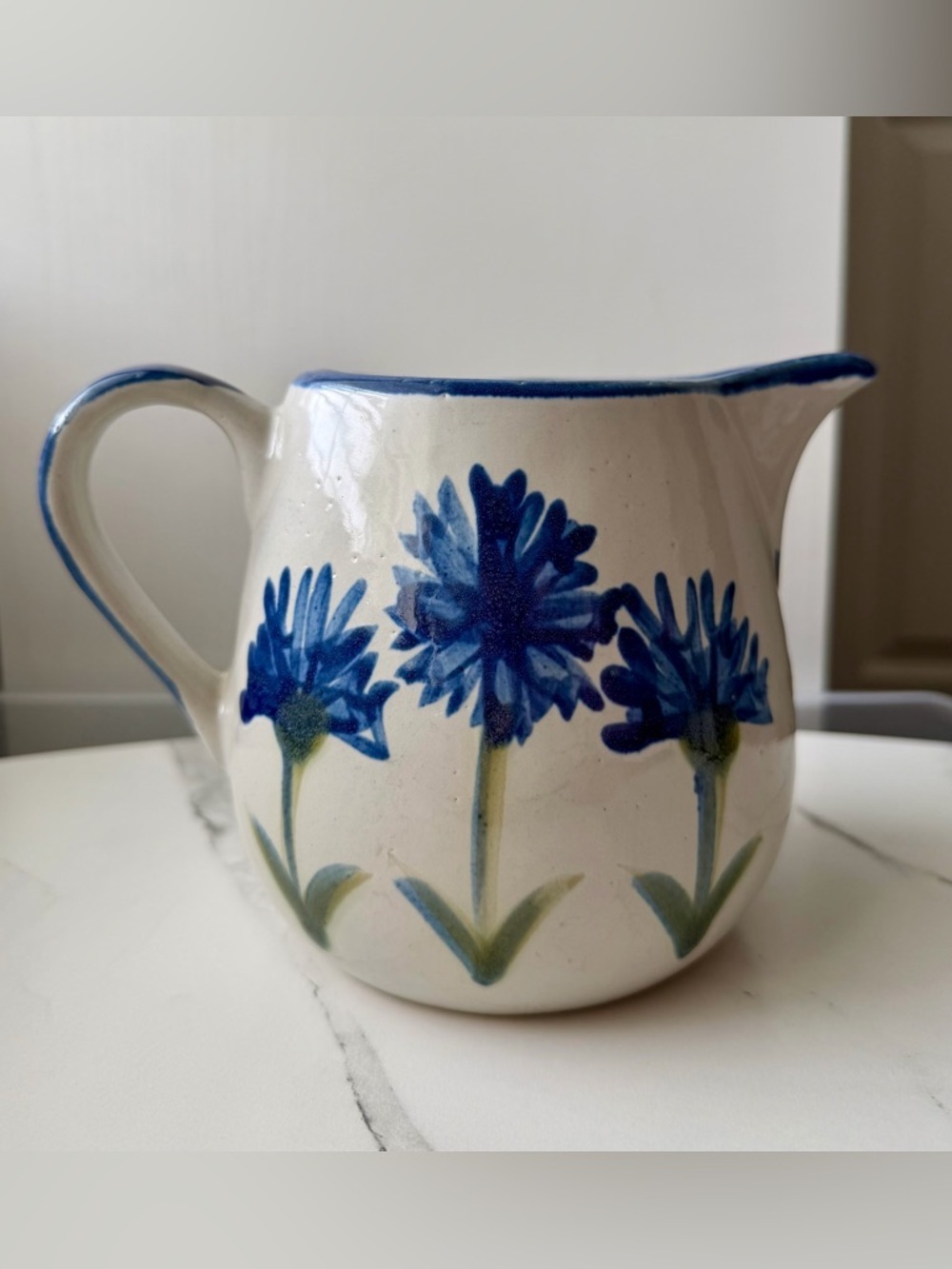 Louisville Stoneware Cornflower Creamer Blue Floral Pitcher KY Farmhouse Decor